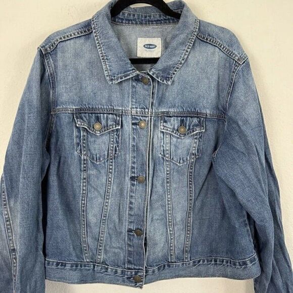 Old Navy Plus Size XXL Jean Jacket Blue Denim Relaxed Boyfriend Fit Coat - Picture 6 of 8
